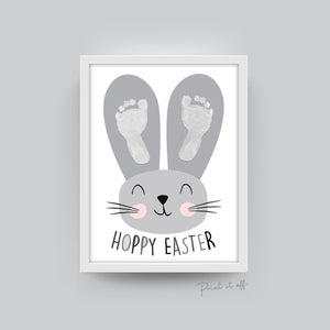 Hoppy Easter / Footprint Handprint Art Craft / Cute Bunny Feet / Happy Easter / Kids Baby Toddler / Keepsake Gift Card / PRINT IT OFF 0411