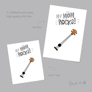 My Mom Rocks Guitar / Handprint Art Craft / Mother's Day Birthday / Kids Baby Toddler / Keepsake Craft DIY Gift Card / Print it off 0419