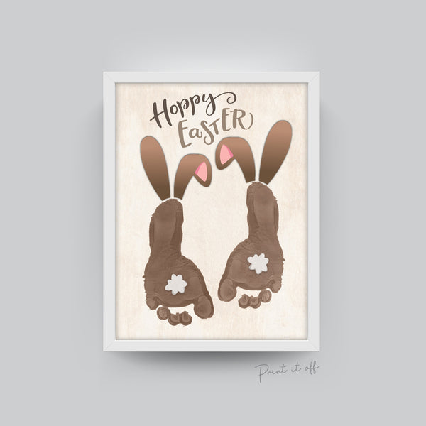 Hoppy Easter 2 x Bunny Brown / Footprint  Art / Siblings Foot Feet / Kids Baby Toddler / Activity Craft Gift Diy Card / PRINT IT OFF 0416