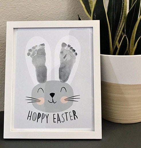 Hoppy Easter / Footprint Handprint Art  / Cute Bunny Feet / Happy Easter / Kids Baby Toddler / Keepsake Craft DIY Card Print it off