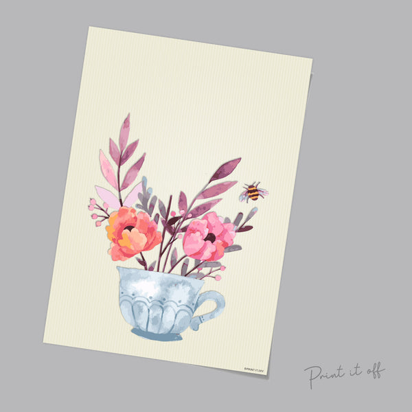 Handprint Teacup / Flower Hand Art / Kids Baby Toddler / Nursery Decor Mother's Day / Keepsake Craft Gift DIY Card / Printable Print 0180