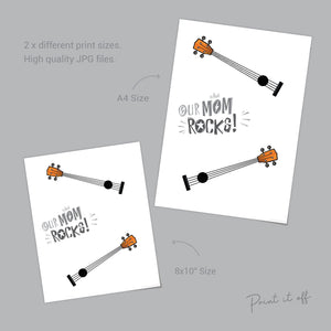 Handprint Art Craft / Our Mom Rocks Guitar / Mother's Day Birthday / Kids Baby Toddler / Keepsake Memory DIY Card Gift / Print it Off 0485