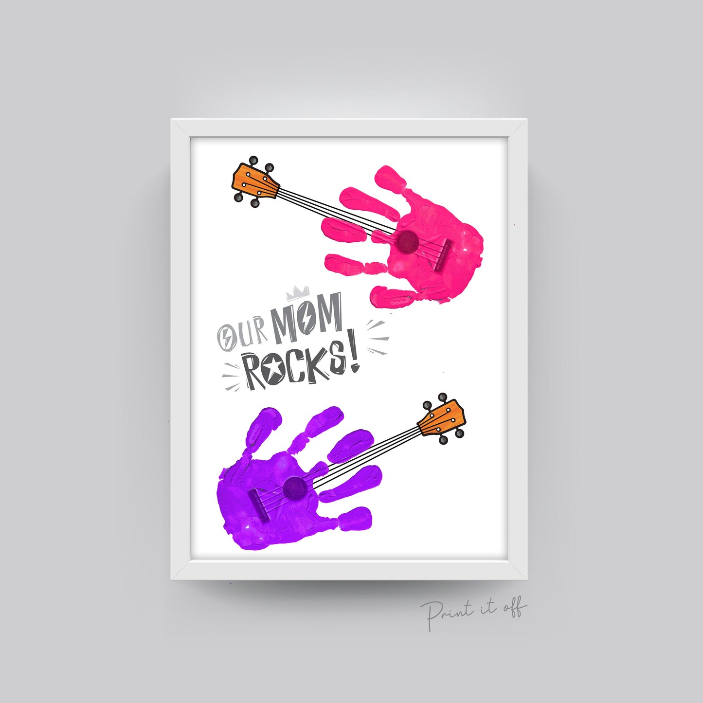 Handprint Art Craft / Our Mom Rocks Guitar / Mother's Day Birthday / Kids Baby Toddler / Keepsake Memory DIY Card Gift / Print it Off 0485
