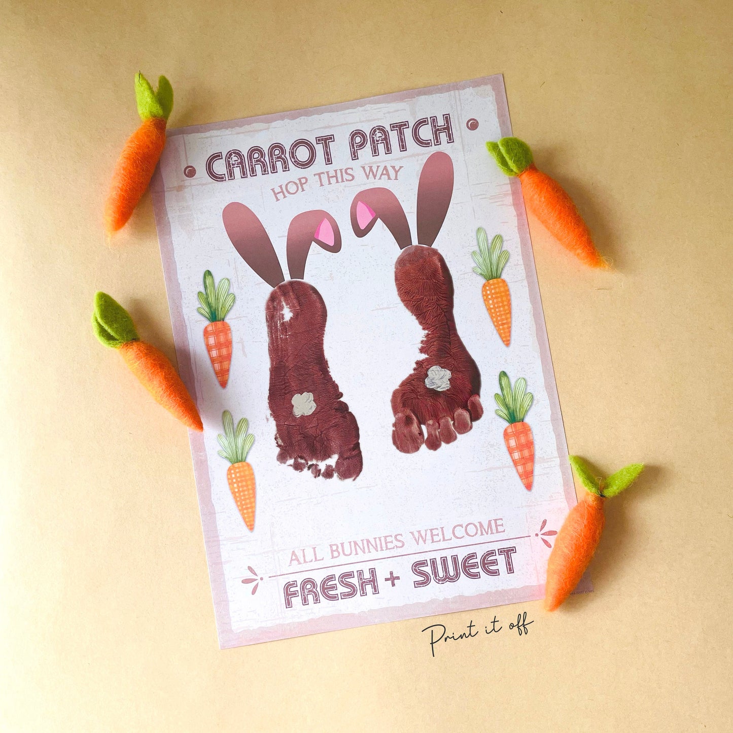 Farm Sign Bunny Easter Carrot Patch / Footprint Feet Art Craft / Kids Baby Toddler / Activity Gift Card Decor Sign / PRINT IT OFF 0458