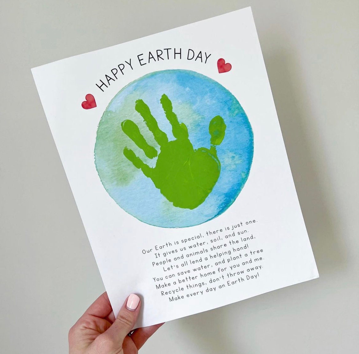Earth Day Handprint Craft Hand Art / Planet World Poem / Kids Baby Toddler Child / Activity Keepsake Greeting Gift Card / PRINT IT OFF 0457