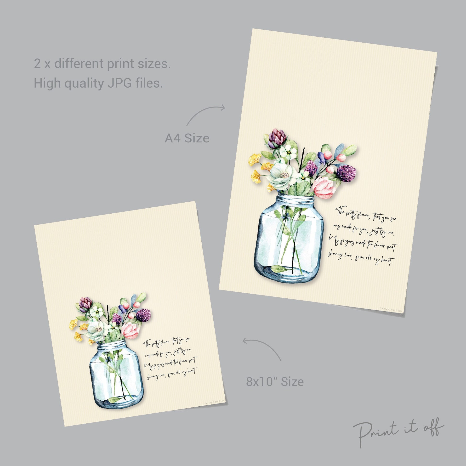 Flower Handprint Hand Art Craft Poem / Mothers Day Mom Mum / Kids Baby Toddler / Activity Keepsake Gift Card  Memory / PRINT IT OFF 0470
