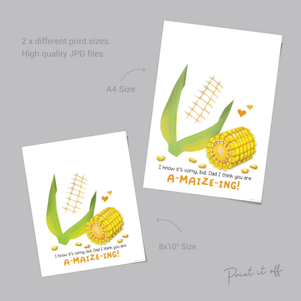Corn A-maize-ing Dad / Footprint Art Craft / Dad Father's Day Birthday / Kids Baby Toddler / Keepsake Gift Card Sign / PRINT IT OFF 0503