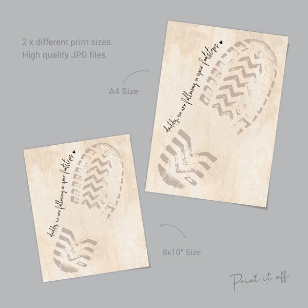 Daddy, We Are Following In Your Footsteps Footprints / Art Craft Dad Father's Day Birthday / Kids Baby Gift Card / PRINT IT OFF 0486