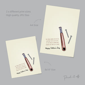 Hammer Nail / Footprint Handprint Art / Father's Day Daddy Dad Grandpa Pop / Kids Baby Toddler / Keepsake Craft Memory DIY Card Print 0514