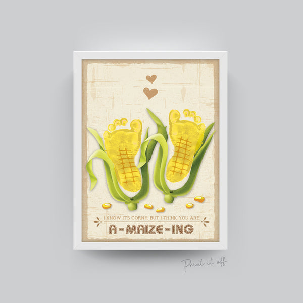 Farm Sign Corn Pun Corncob / Feet Footprint Art Craft Activity / Kids Baby Toddler / Keepsake Gift Card Decor Diy / PRINT IT OFF 0505