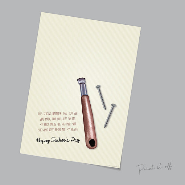 Hammer Nail / Footprint Handprint Art / Father's Day Daddy Dad Grandpa Pop / Kids Baby Toddler / Keepsake Craft Memory DIY Card Print 0514
