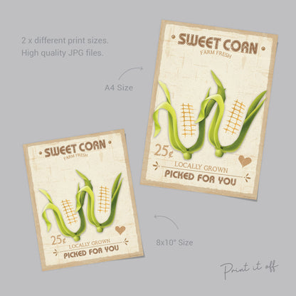 Farm Sign Sweet Corn / Footprint Handprint Feet Art Craft / Kids Baby Toddler / Activity Keepsake Gift Card Decor Sign / PRINT IT OFF 0504