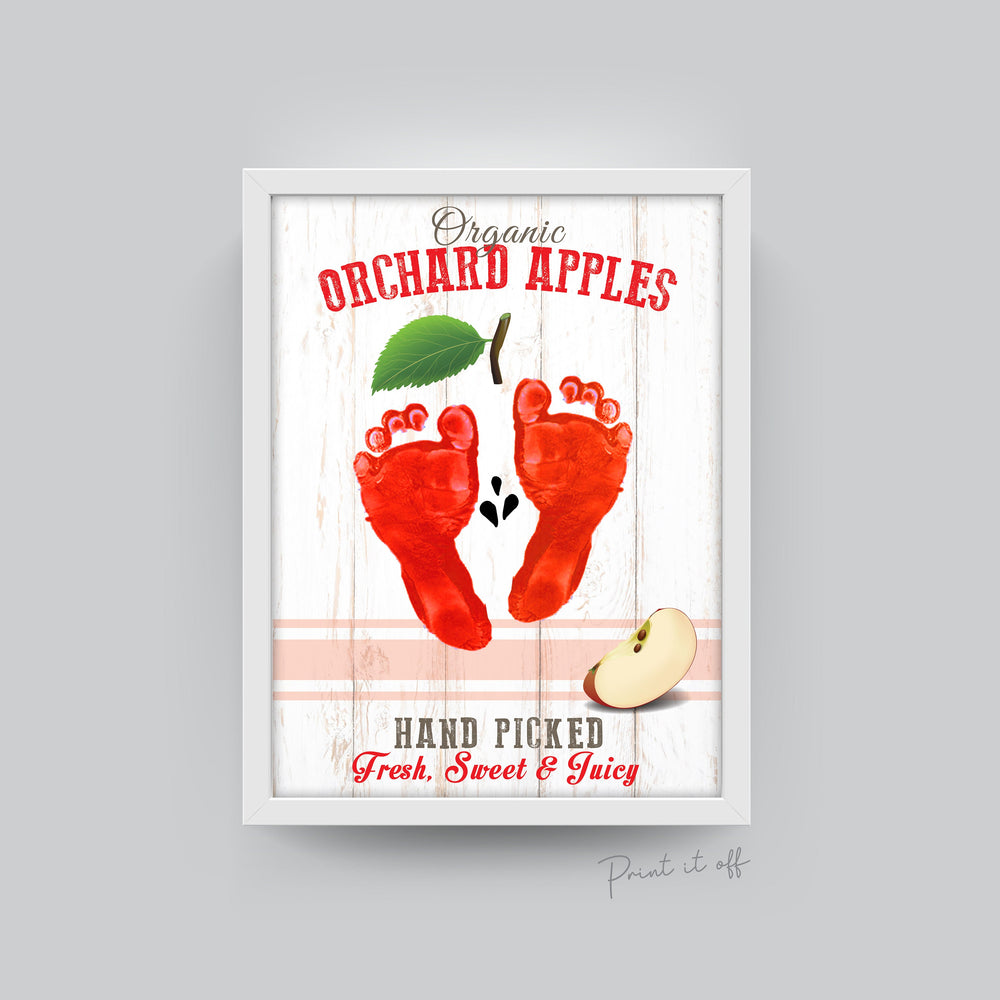 Farm Sign Apple / Footprint Handprint Foot Feet Art Craft / Kids Baby Toddler / Activity Keepsake Gift Card Decor Sign / PRINT IT OFF 0542