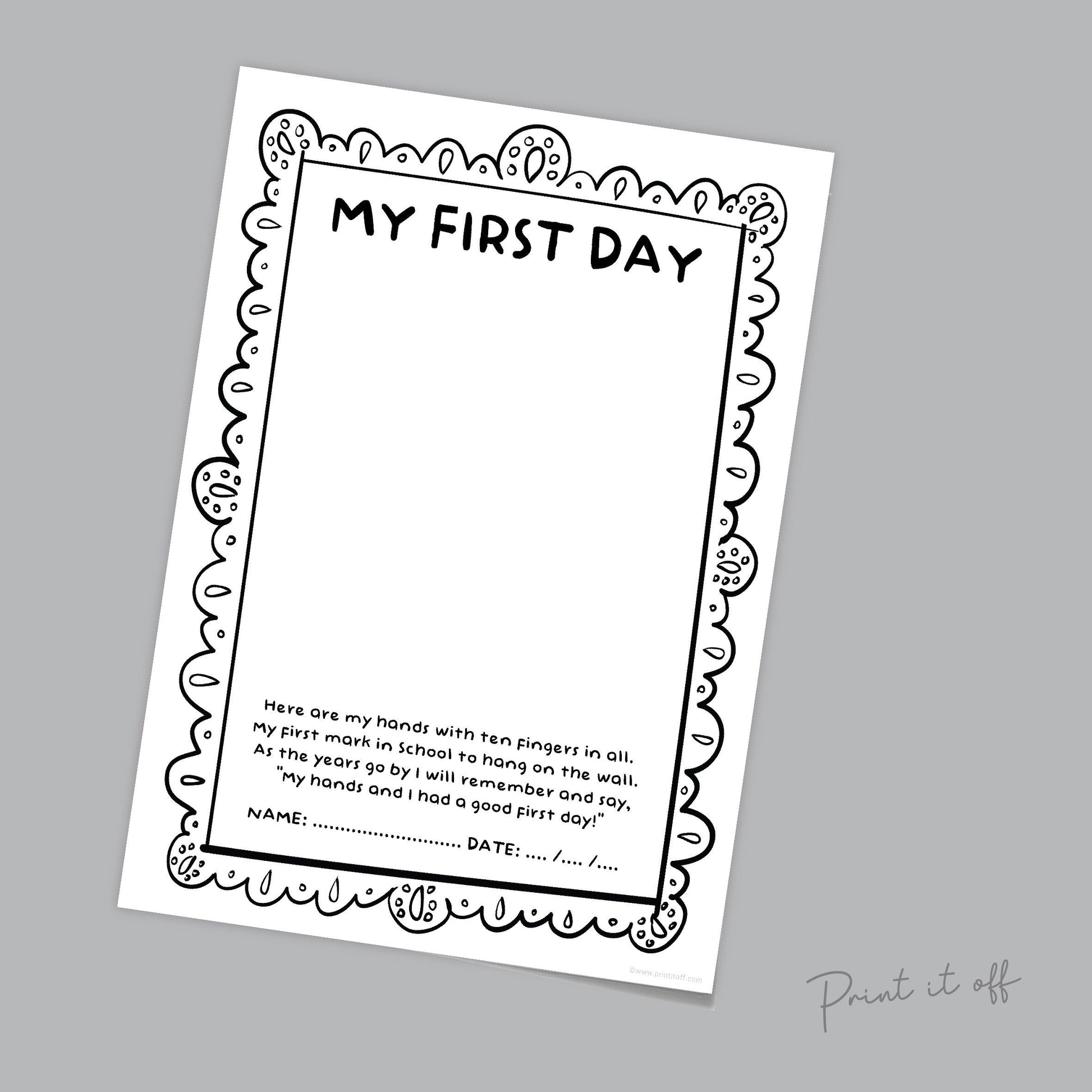 My First Day School / Handprint Hand Craft Art Poem / Starting Kindergarten PreK Preschool / Child Kids Teacher Resource / PRINT IT OFF 0560