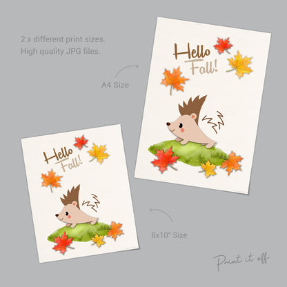 Hello Fall Hedgehog Handprint Hand Art Craft / First Fall Autumn Hedgehog / Kids Toddler Baby Card Memory Keepsake DIY / Print It Off  0563