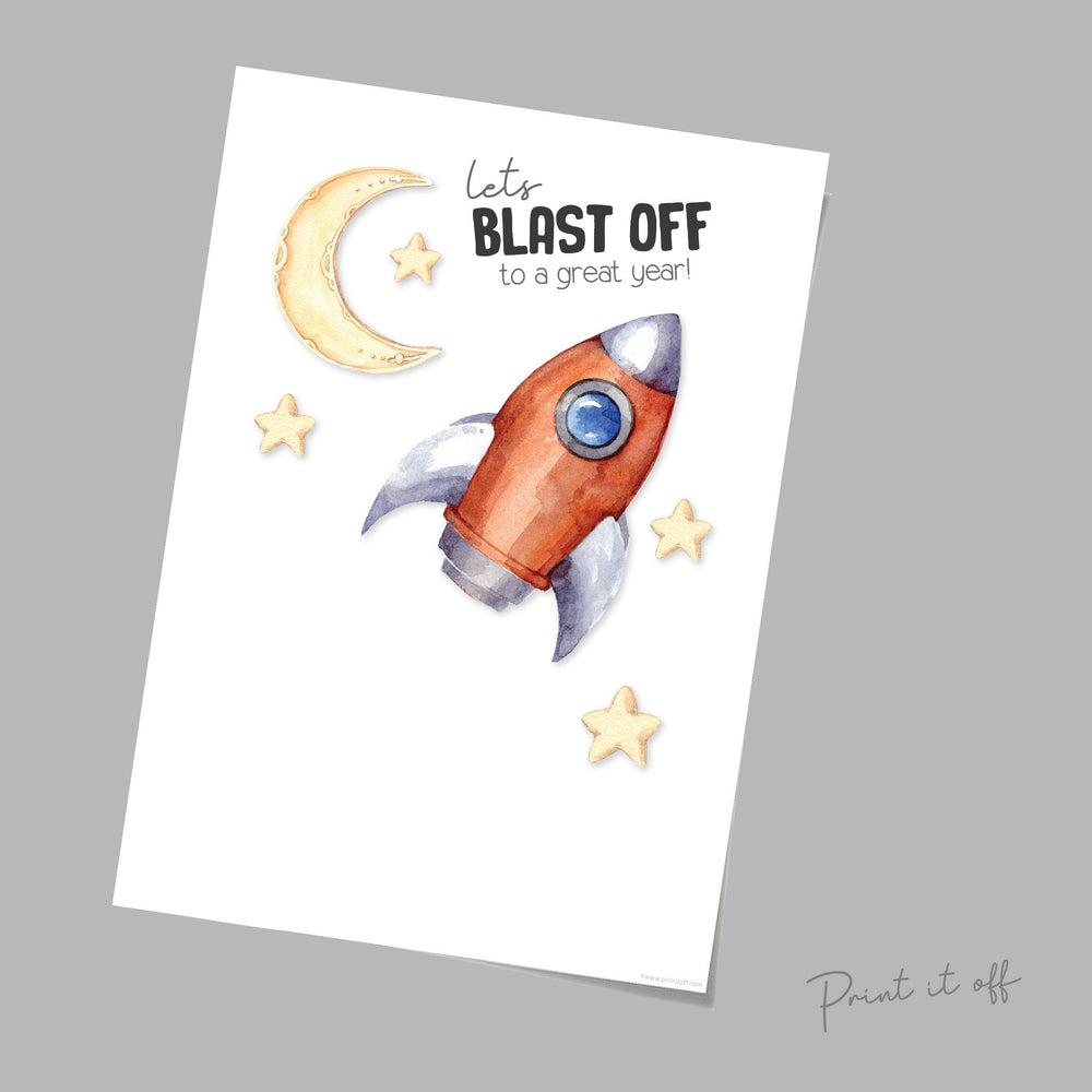 Blast Off Rocket / First Day School Handprint Hand Art / Starting Kindergarten PreK Preschool / Child Kids Teacher / Print Craft Print 0558