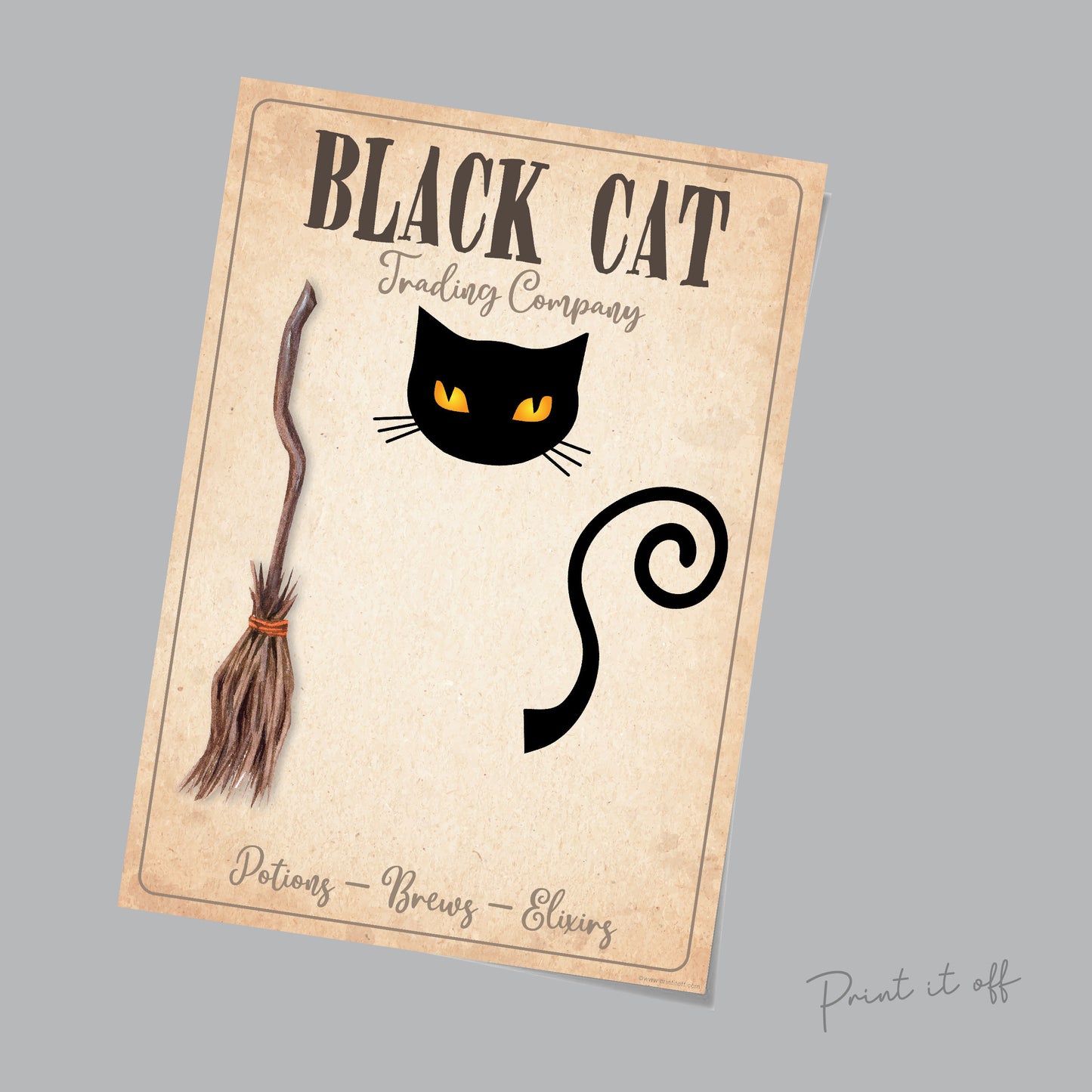 Black Cat Halloween Footprint Art Craft / Witch Broom Sign / Kids Toddler Baby Card Memory Activity Decoration Keepsake / Print It Off  0587