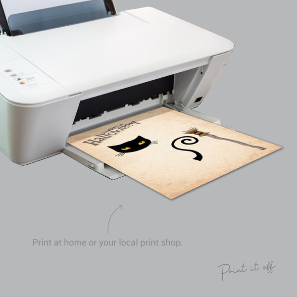 Halloween Footprint Handprint Art Craft / Black Cat Witch Broom / Kids Toddler Baby Card Memory DIY Activity Keepsake / Print It Off 0589