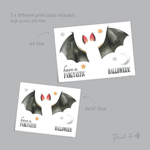 Bat Halloween Art Craft / Footprint Handprint Art / Fang-Tastic / Kids Baby Toddler / Keepsake Memory Sign Decor Card / Print It Off 0598