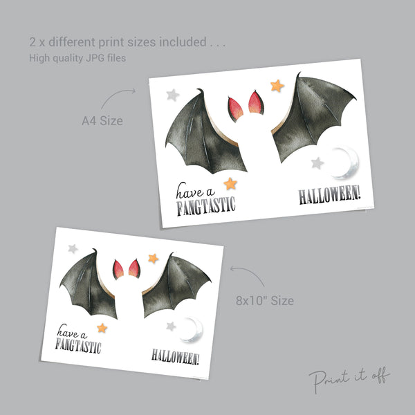 Bat Halloween Art Craft / Footprint Handprint Art / Fang-Tastic / Kids Baby Toddler / Keepsake Memory Sign Decor Card / Print It Off 0598