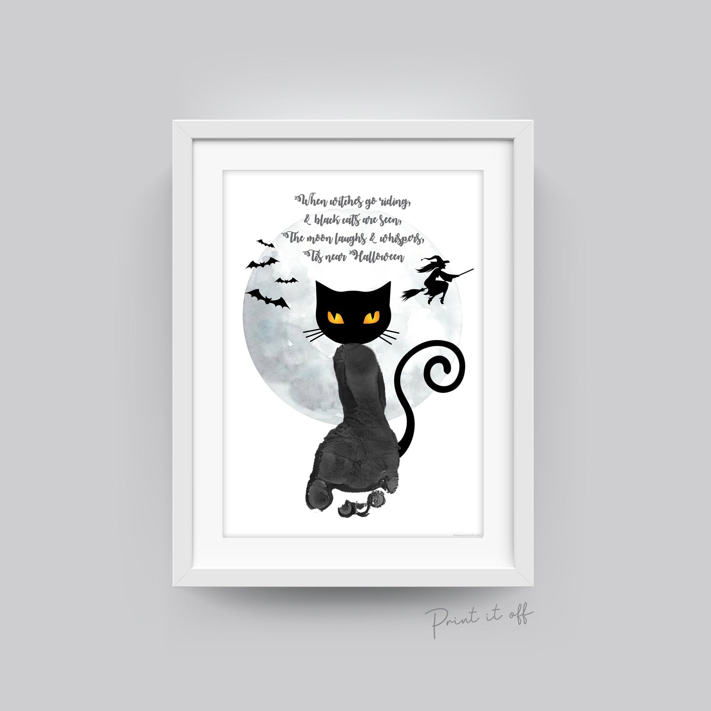 Halloween Footprint Handprint Art Craft / Black Cat Witch Poem / Kids Toddler Baby Card Memory Activity Keepsake DIY / Print It Off  0582