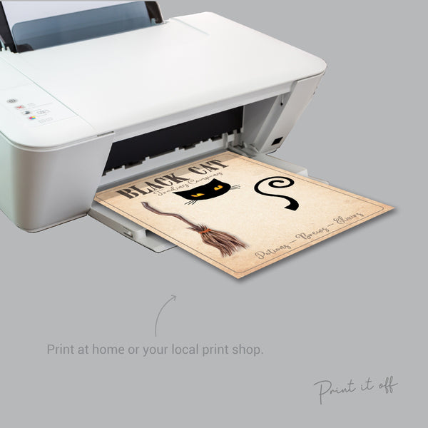 Black Cat Halloween Footprint Art Craft / Witch Broom Sign / Kids Toddler Baby Card Memory Activity Decoration Keepsake / Print It Off  0587