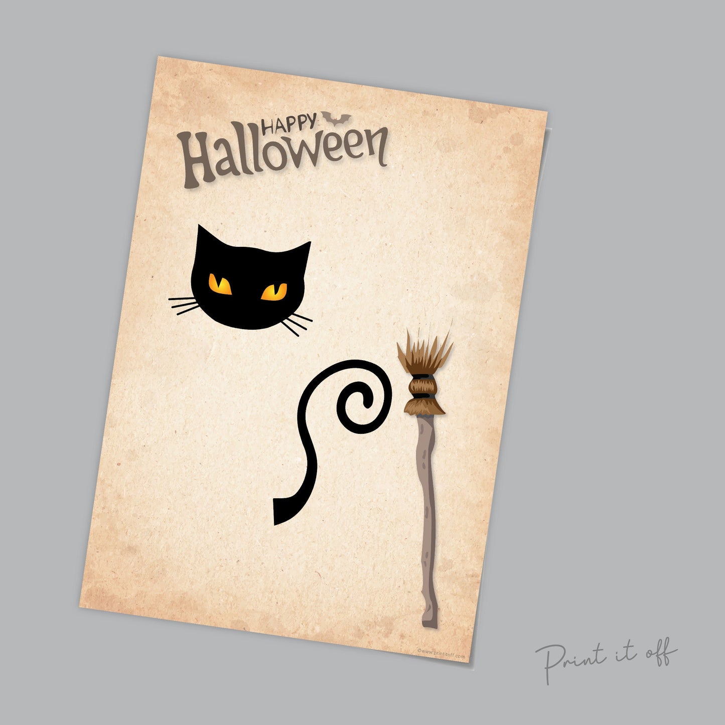 Halloween Footprint Handprint Art Craft / Black Cat Witch Broom / Kids Toddler Baby Card Memory DIY Activity Keepsake / Print It Off 0589