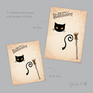 Halloween Footprint Handprint Art Craft / Black Cat Witch Broom / Kids Toddler Baby Card Memory DIY Activity Keepsake / Print It Off 0589