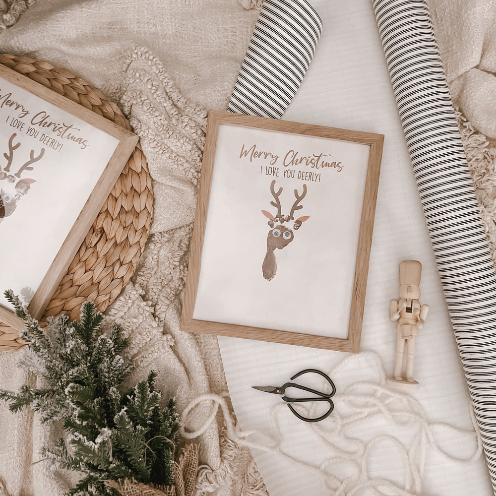 Christmas Footprint Reindeer / Xmas Handprint Footprint Art Craft / Baby Kids Toddler Foot Feet  / Keepsake Print Card PRINT IT OFF 0366