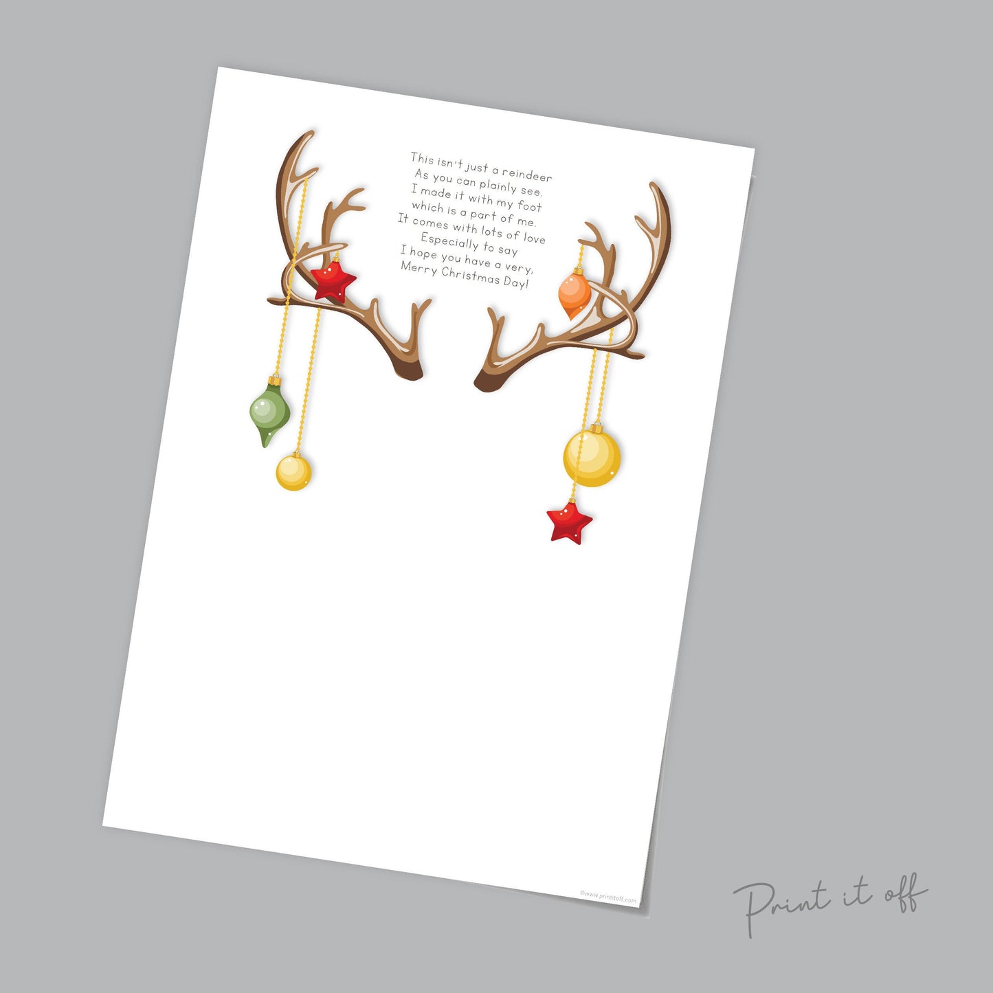 Reindeer Footprint Poem / Christmas Xmas Art Craft / Baby Kids Toddler Child Foot Feet / Keepsake Gift Print Card Memory PRINT IT OFF 0613