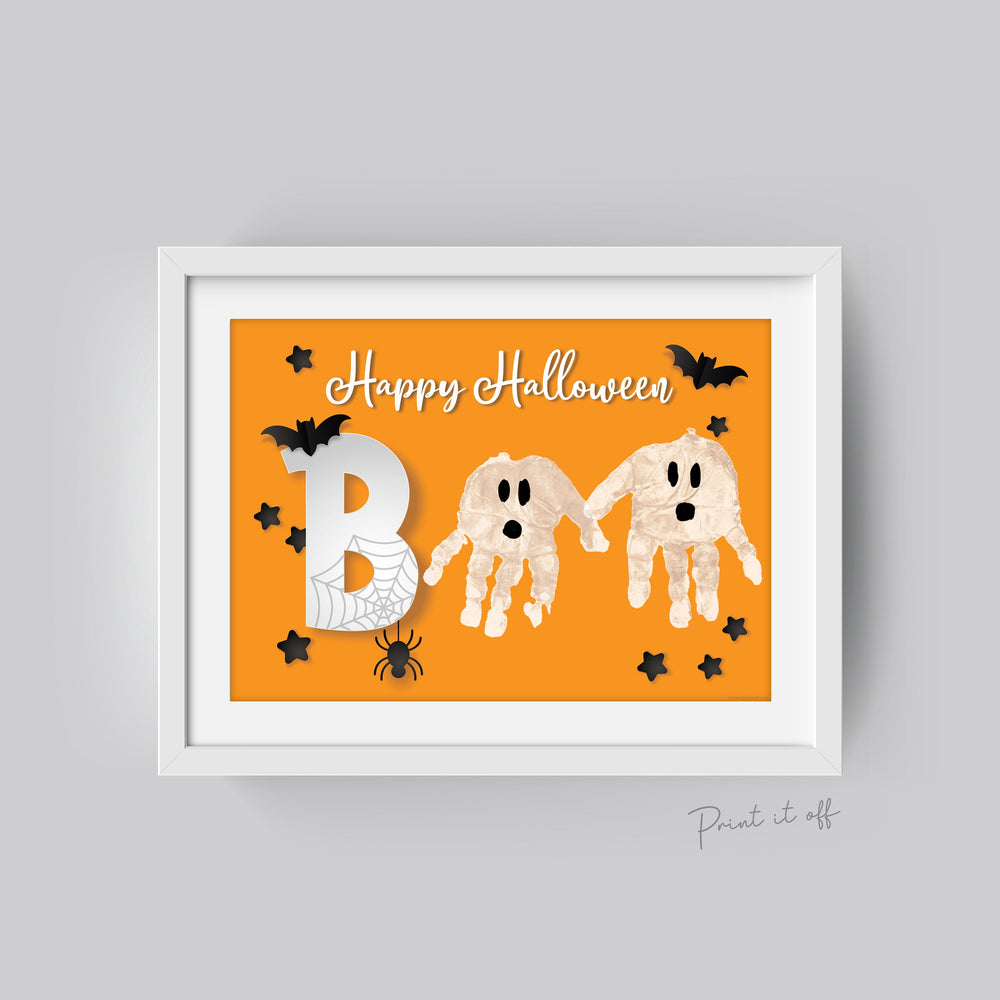 Boo Happy Halloween / Ghost Footprint Handprint Art Craft / Child Baby Card Memory Activity Keepsake Decor DIY Printable / Print It Off