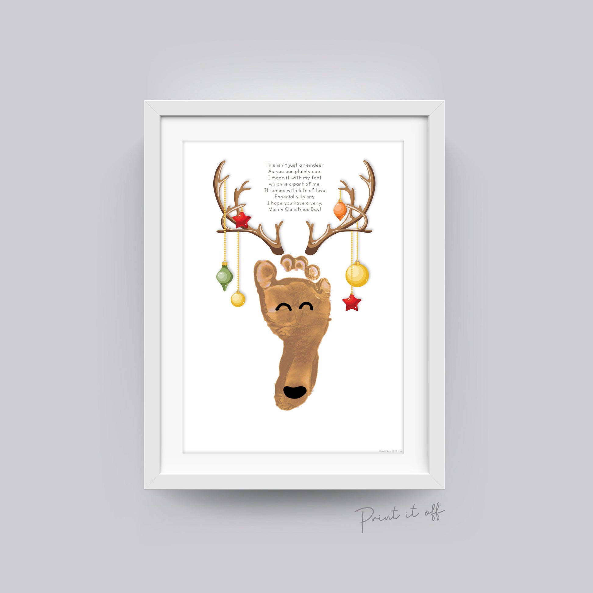 Reindeer Footprint Poem / Christmas Xmas Art Craft / Baby Kids Toddler Child Foot Feet / Keepsake Gift Print Card Memory PRINT IT OFF 0613