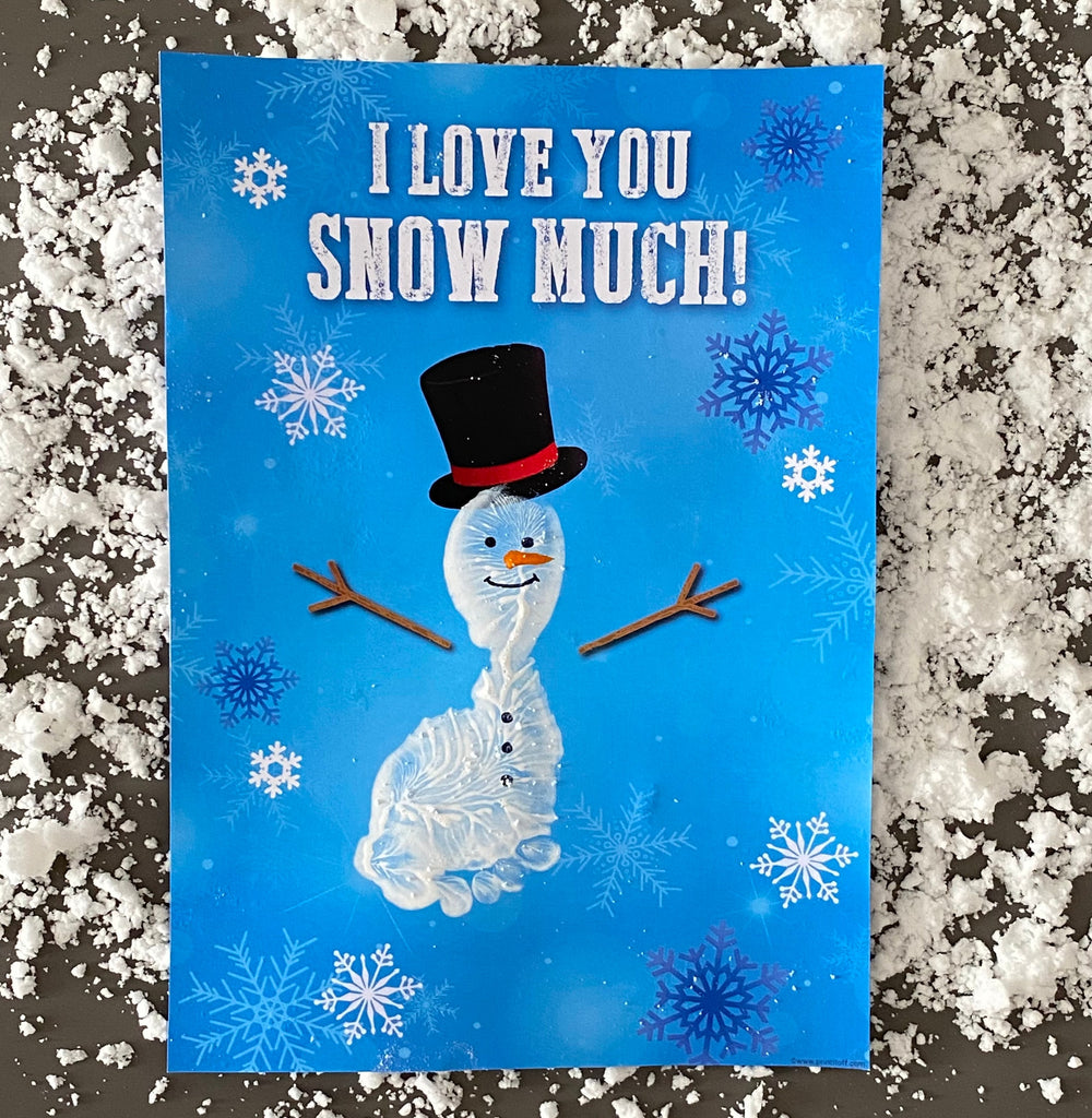 I Love You Snow Much / SnowMan Footprint Handprint / Christmas Winter Xmas Art Craft activity / Baby Toddler / Gift Card Print it off 0107
