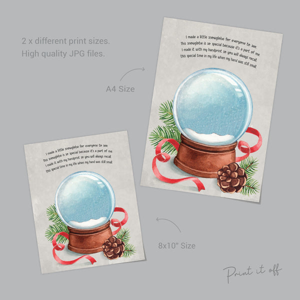 Snowglobe Handprint Footprint Art Craft / 1st First Xmas Christmas Snowflake / Baby Toddler Kids Card Gift Memory Keepsake Print It Off 0631