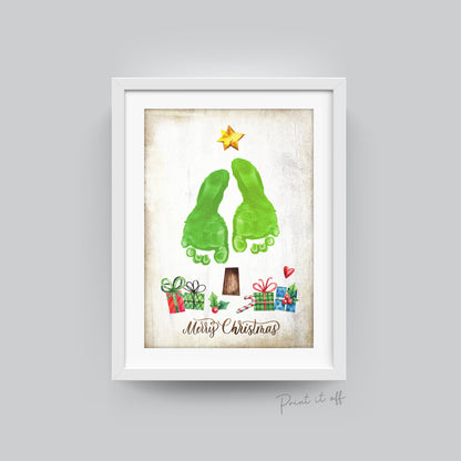Christmas Tree Handprint Footprint Art Craft / First Xmas Baby Toddler Kids / Printable Print Card Gift Memory Keepsake / Print It Off 0627