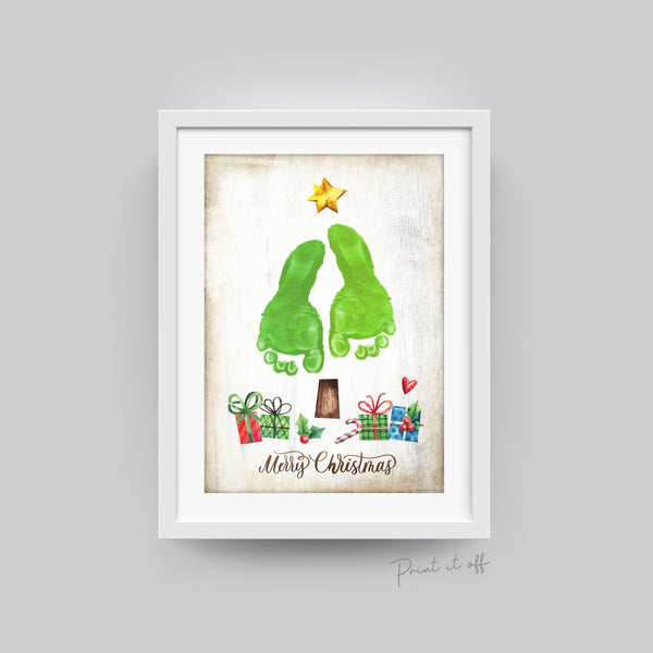 Christmas Tree Handprint Footprint Art Craft / First Xmas Baby Toddler Kids / Printable Print Card Gift Memory Keepsake / Print It Off 0627