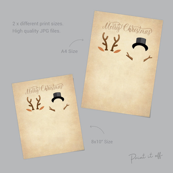 Reindeer Snowman Footprint Foot Art Craft / First Merry Christmas Xmas Baby Toddler Kids / DIY Card Gift Memory Keepsake / Print It Off 0633