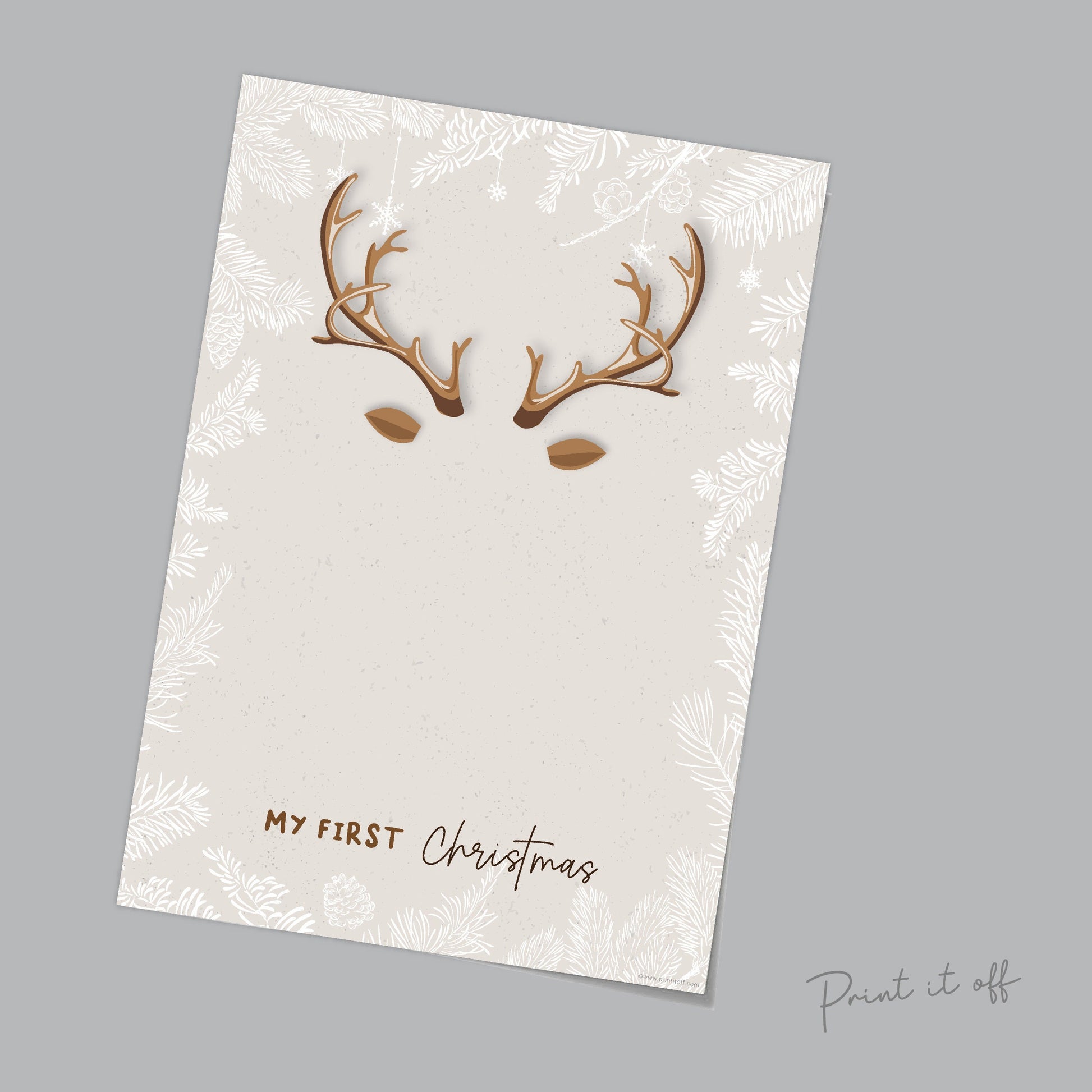 My First Christmas Footprint Reindeer / Xmas Handprint Art Craft / Baby Newborn Toddler Foot / DIY Keepsake Memory Card Print It Off 0637