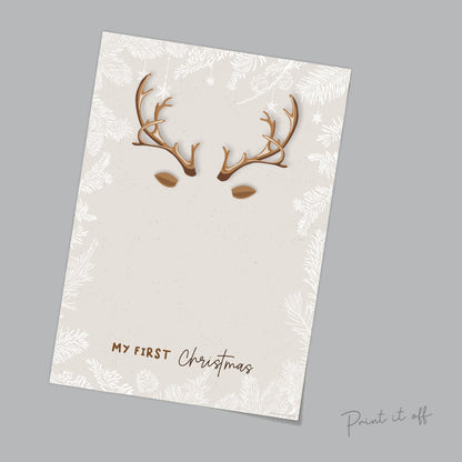 My First Christmas Footprint Reindeer / Xmas Handprint Art Craft / Baby Newborn Toddler Foot / DIY Keepsake Memory Card Print It Off 0637