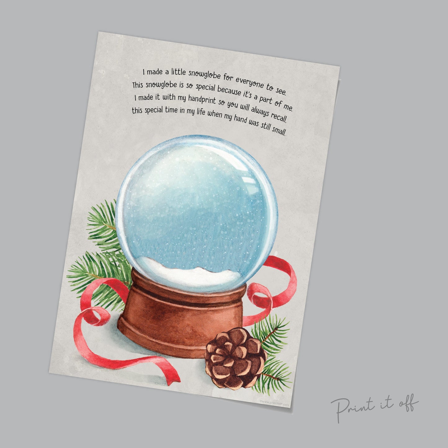Snowglobe Handprint Footprint Art Craft / 1st First Xmas Christmas Snowflake / Baby Toddler Kids Card Gift Memory Keepsake Print It Off 0631