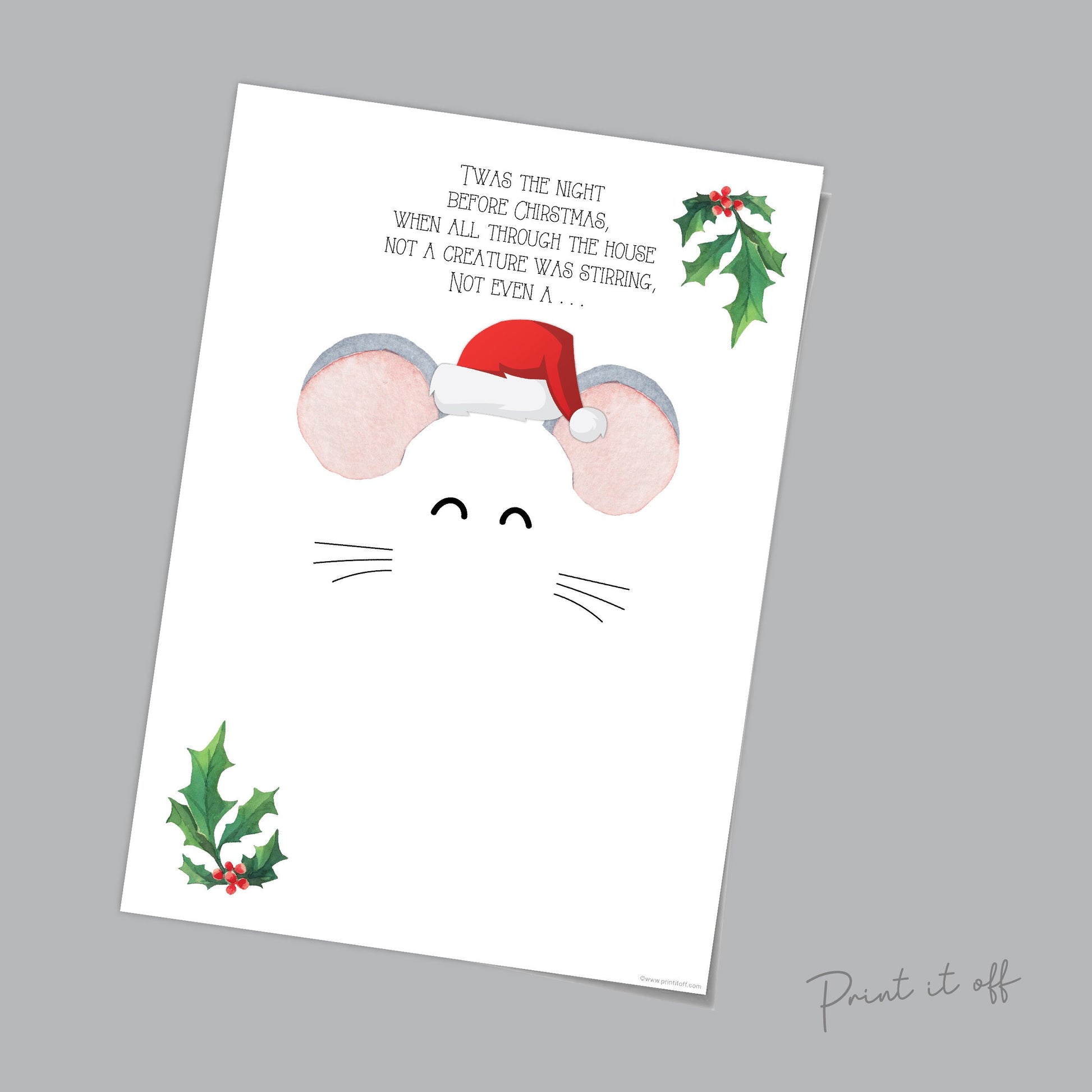 Mouse Christmas / Night Before Xmas Handprint Footprint Art Craft / Baby Kids Hand Foot Keepsake Gift Print Activity Card PRINT IT OFF 0629