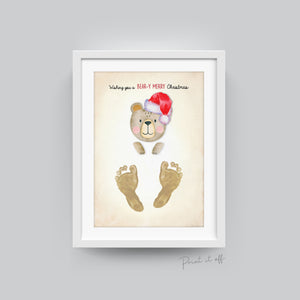 Bear Merry Christmas Footprint Feet Art Craft / First Xmas Baby Toddler Kids / Printable Print Card Gift Memory Keepsake / Print It Off 0632