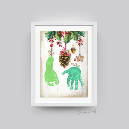 Christmas Handprint Footprint Art Craft / Mistletoe First Xmas Baby Toddler Kids / Printable Card Gift Memory Keepsake / Print It Off 0630