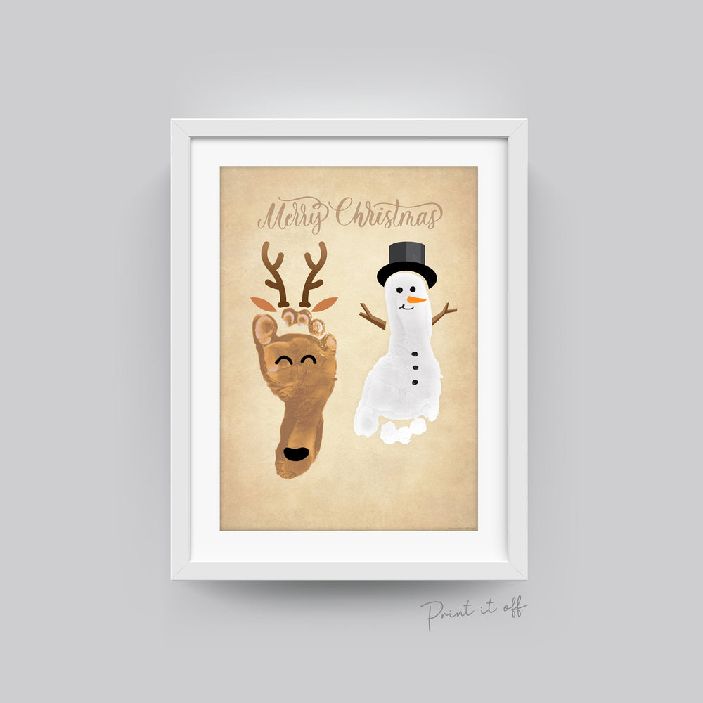 Reindeer Snowman Footprint Foot Art Craft / First Merry Christmas Xmas Baby Toddler Kids / DIY Card Gift Memory Keepsake / Print It Off 0633