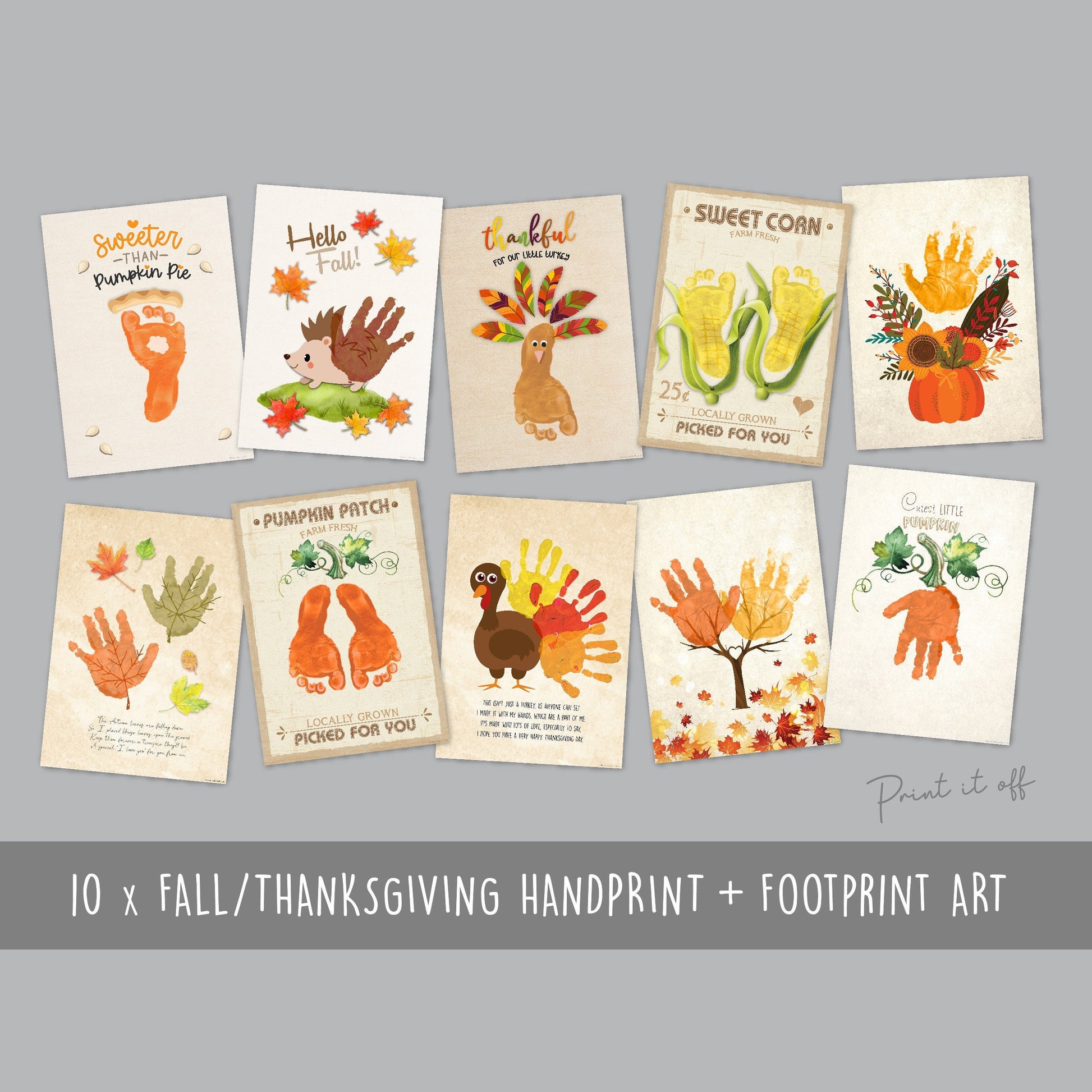 Fall Thanksgiving Pack Handprint Footprint Foot Hand Art Craft / Baby Toddler Kids / Card Gift Activity Memory Keepsake / Print It Off 0636