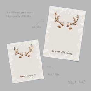 My First Christmas Footprint Reindeer / Xmas Handprint Art Craft / Baby Newborn Toddler Foot / DIY Keepsake Memory Card Print It Off 0637