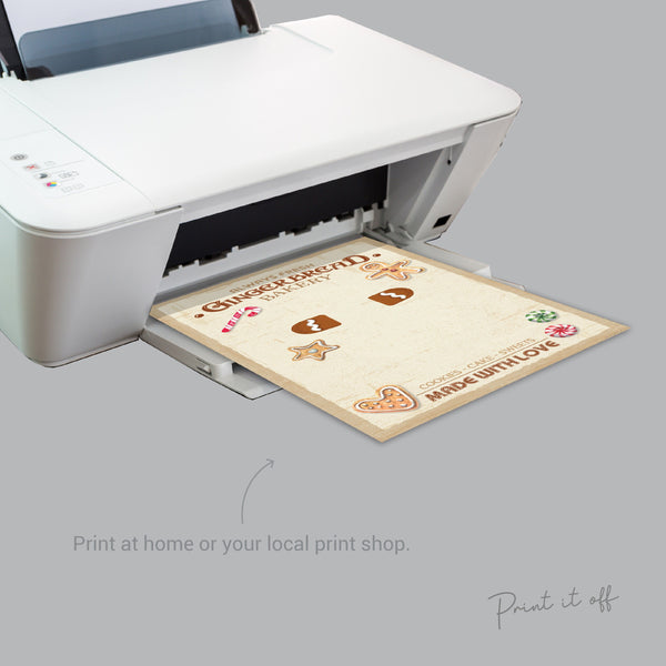 Gingerbread Man Bakery Sign Footprint Handprint Art Craft / First Christmas Xmas Baby Kids DIY Card Gift / Print It Off