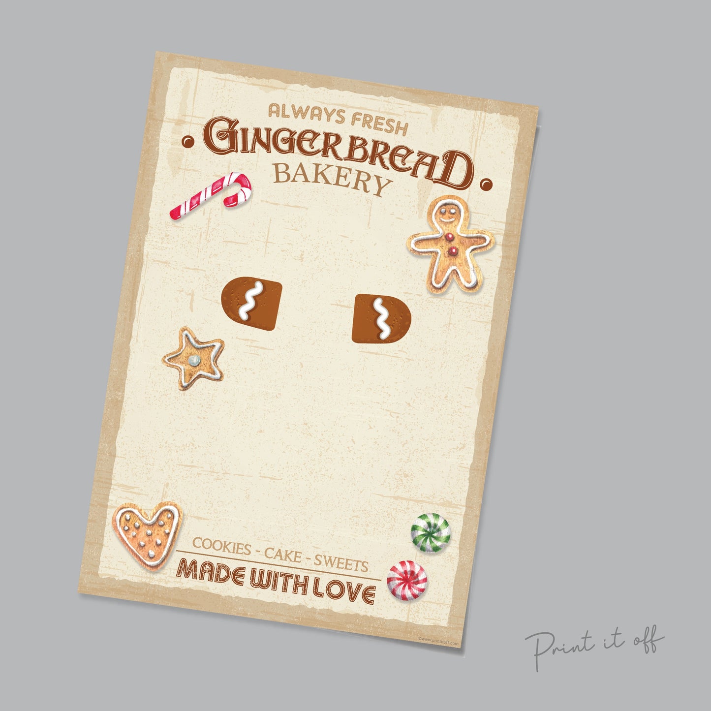 Gingerbread Man Bakery Sign Footprint Handprint Art Craft / First Christmas Xmas Baby Kids DIY Card Gift / Print It Off