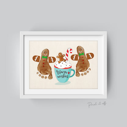 Warm Wishes Gingerbread Footprint Art Craft / First Christmas Xmas Baby Kids DIY Foot Card Sign Gift / Print It Off 0665