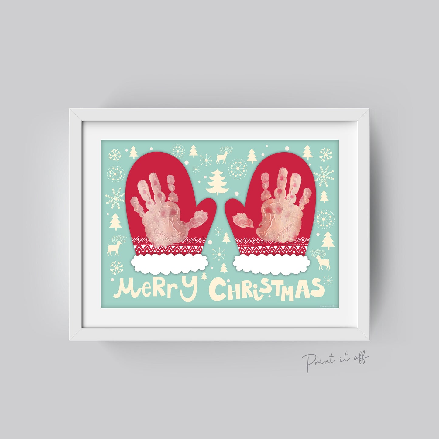 Mittens Handprint Art Craft / Baby Toddler Kids / Merry Christmas Xmas Winter Hand /  Card Gift Keepsake Memory Print It Off 0653